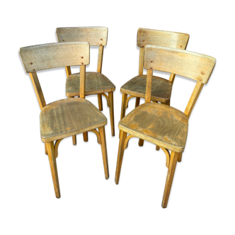 Suite de 4 chaises française de bistrot bois courbé 1960