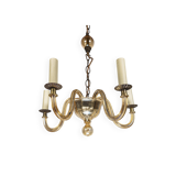 Vintage Murano 5-Arm Ribbed Topaz Glass Chandelier Pendant Lamp