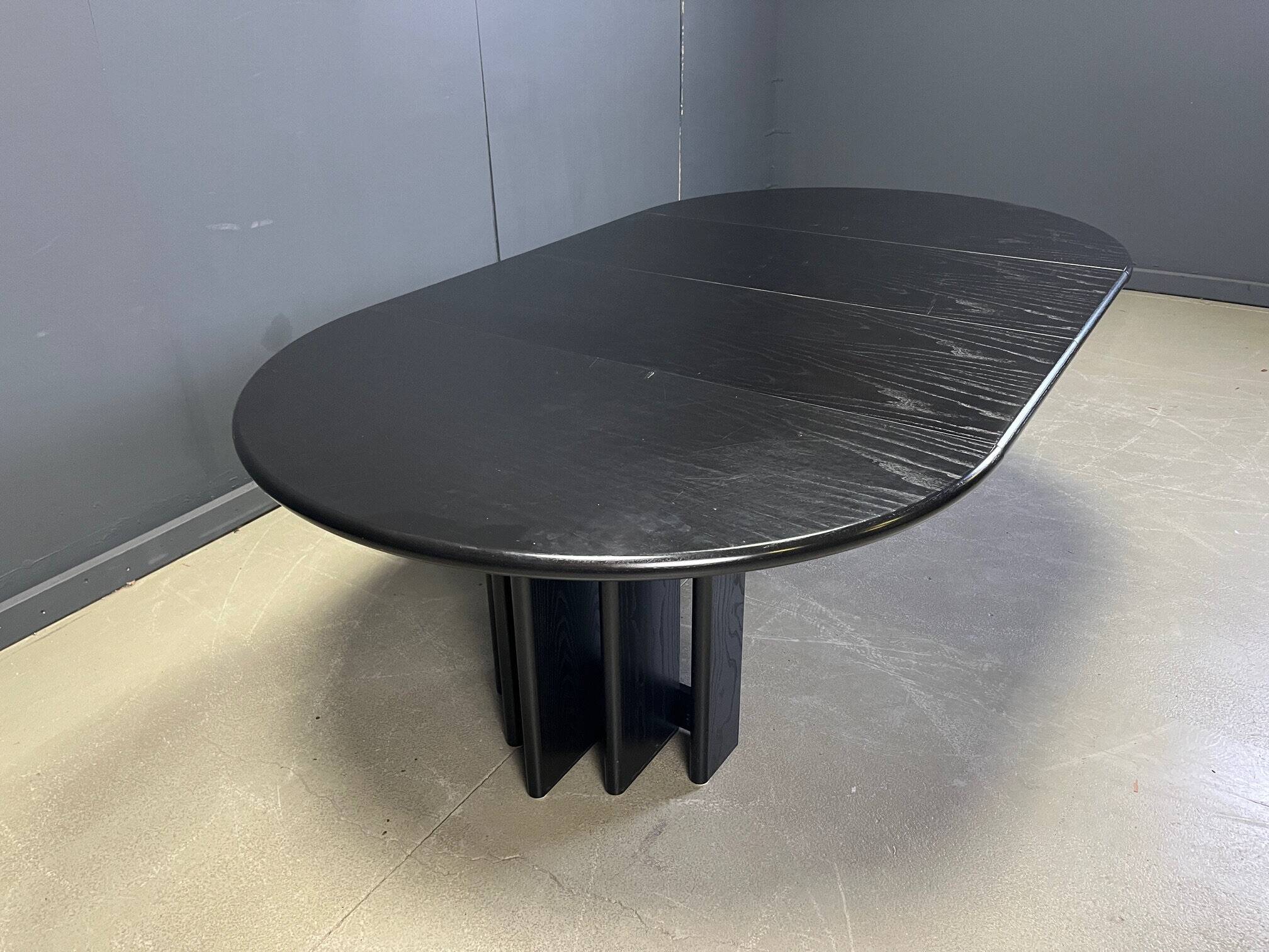Vintage extendable black wooden dining table, 1980s