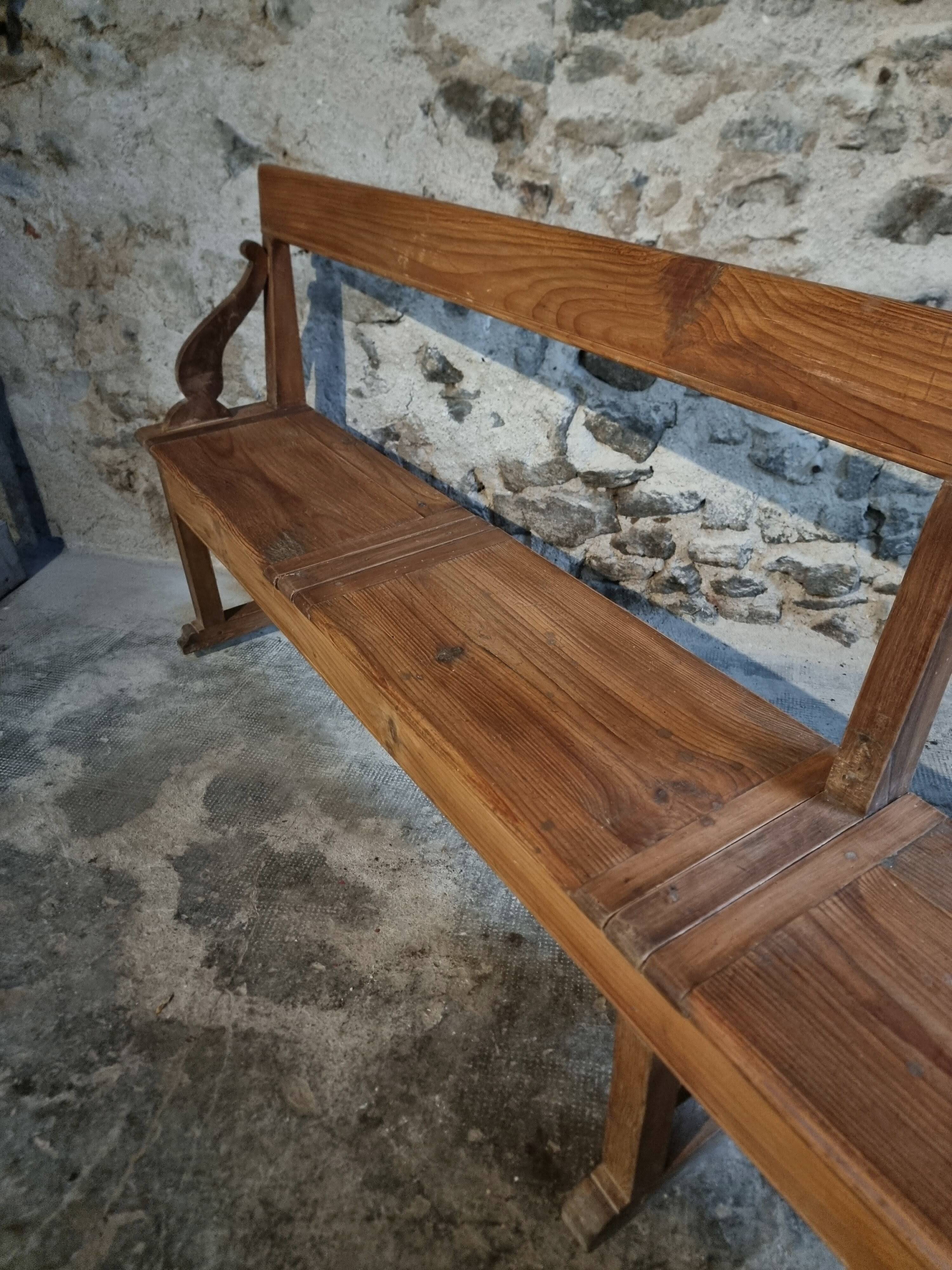 Banc de monastère antique XXL – Long banc de rangement en pin avec cadre en chêne, vers 1900–1920
