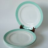 Set of 5 Saint-Smand dessert plates with mint colored edge, 1950