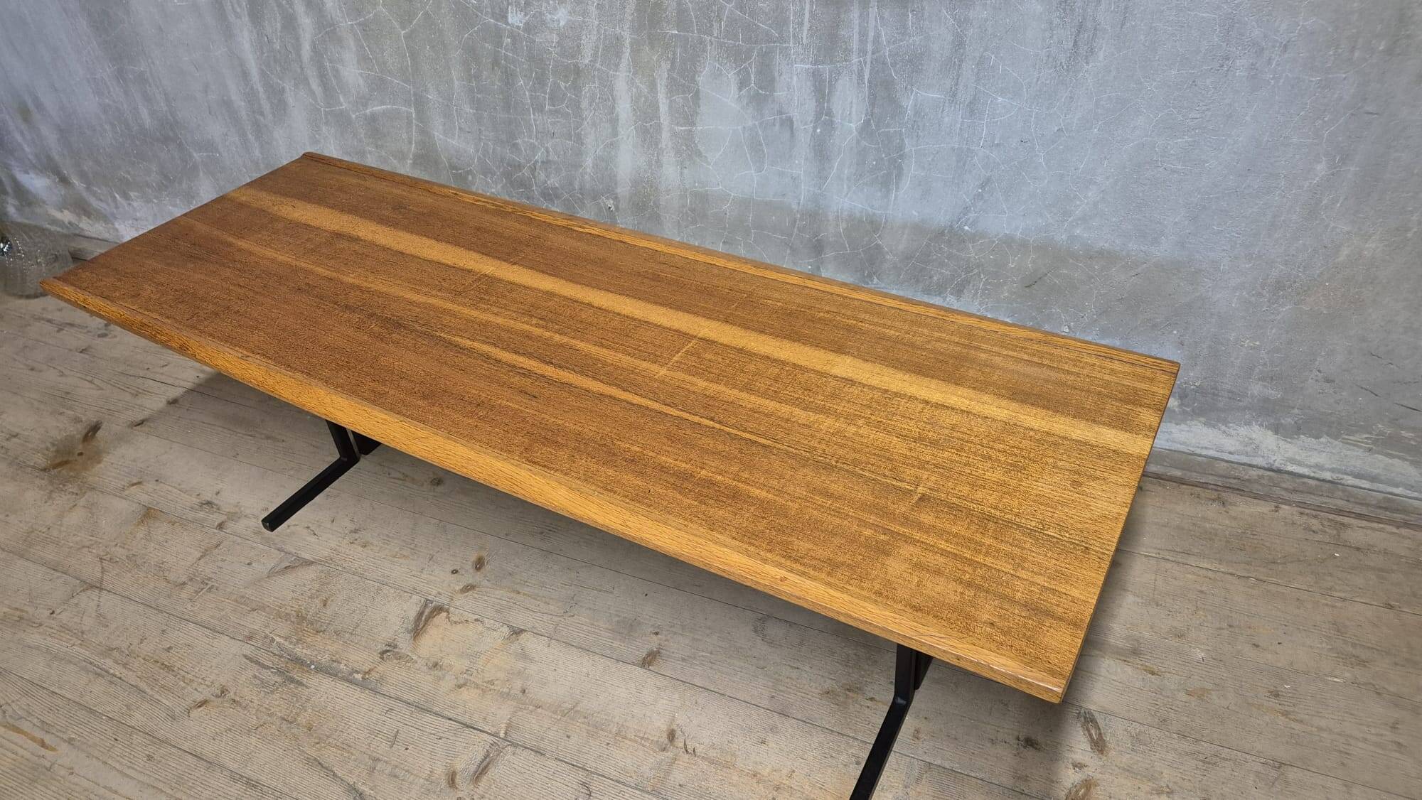 Vintage rectangular coffee table with a wooden top and black metal base, 1960s.