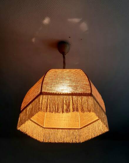 Bohemian hanging lamp cannage and vintage fringes