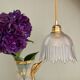 Suspension tulipe vintage en verre strié