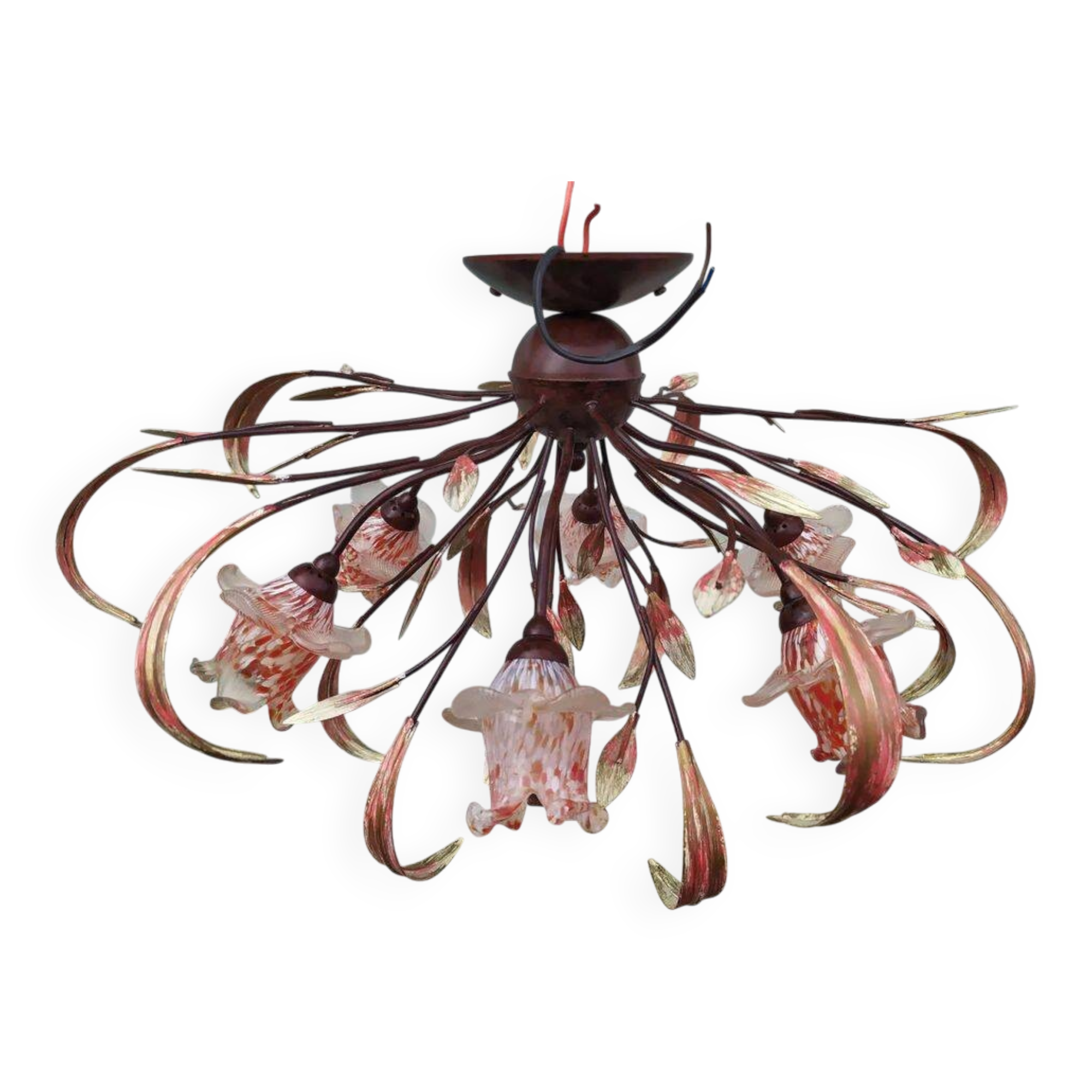Lustre plafonnier rose fleurs verre soufflé floral
