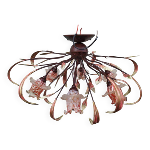 Lustre plafonnier rose - verre