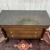 19th century Empire chest of drawers in cherry wood and black marble
