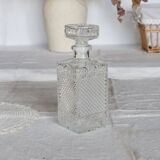 Carafe à whisky vintage en verre pressé – Bouchon gravé fleur