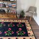 Tapis floral roumain tissé à la main en laine design bohème avec des fleurs 167x225cm