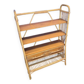 Vintage rattan shelf with drawer