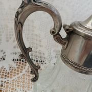 Antique pewter and glass carafe
