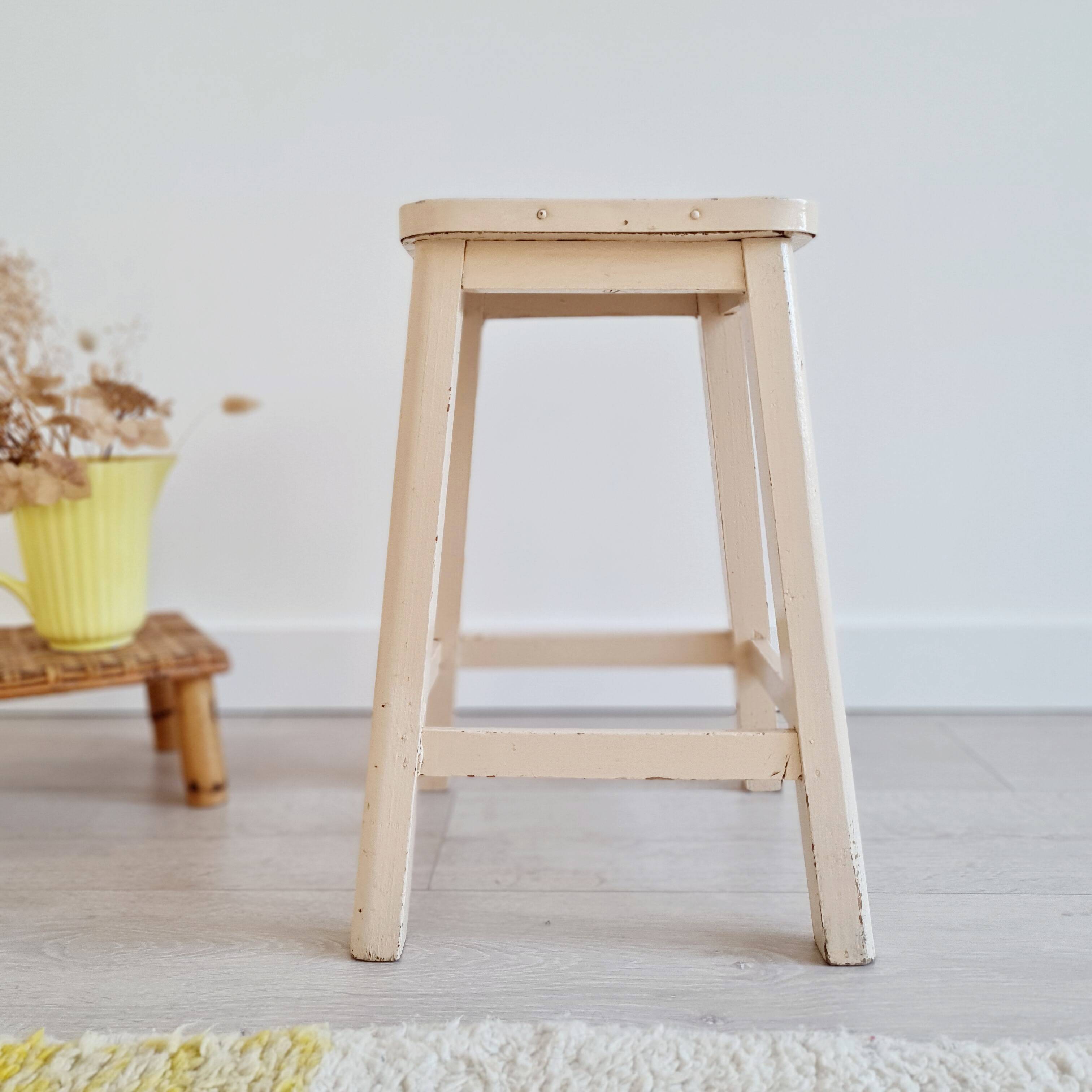 White wooden painter's stool - blue seat