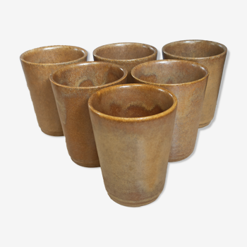 6 Cups cups in vintage Digoin sandstone