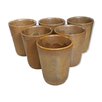 Set de 6 tasses gobelets en grès Digoin vintage