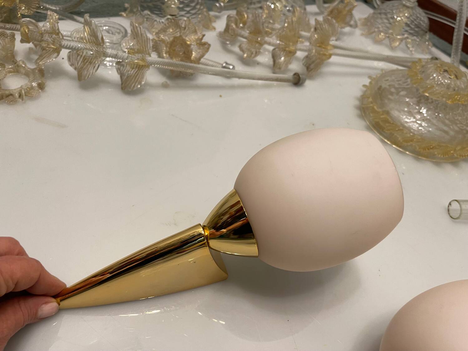 Pink Opaline Glass Brass Sconces Set of 2 1960’s