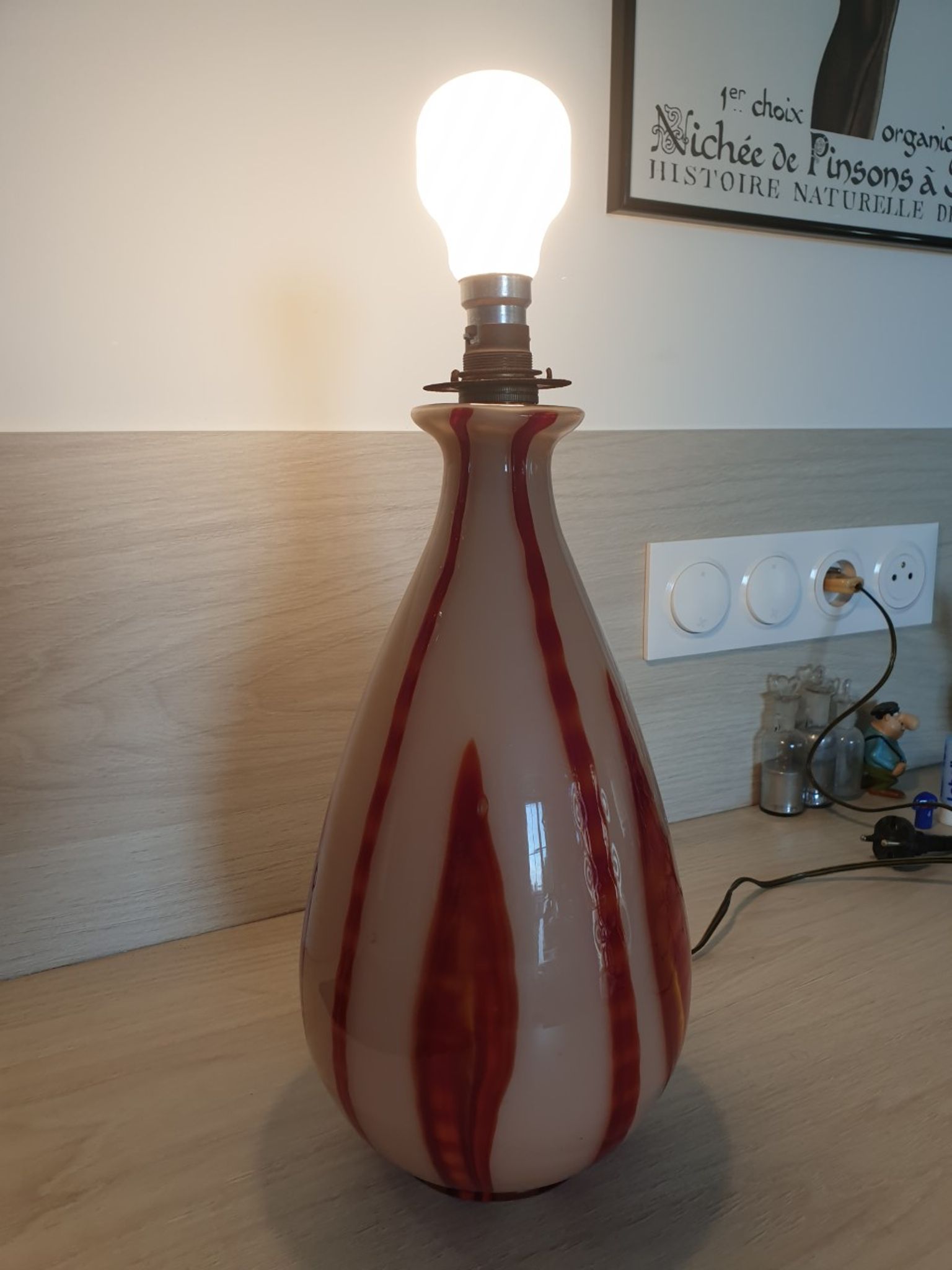 Pied de lampe ancien en verre soufflé