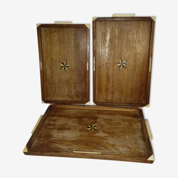 3 pull-out trays in teak and ebony bone marquetry