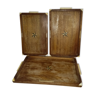 3 pull-out trays in teak and ebony bone marquetry