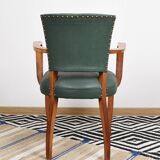 Bridge armchair in green moleskin