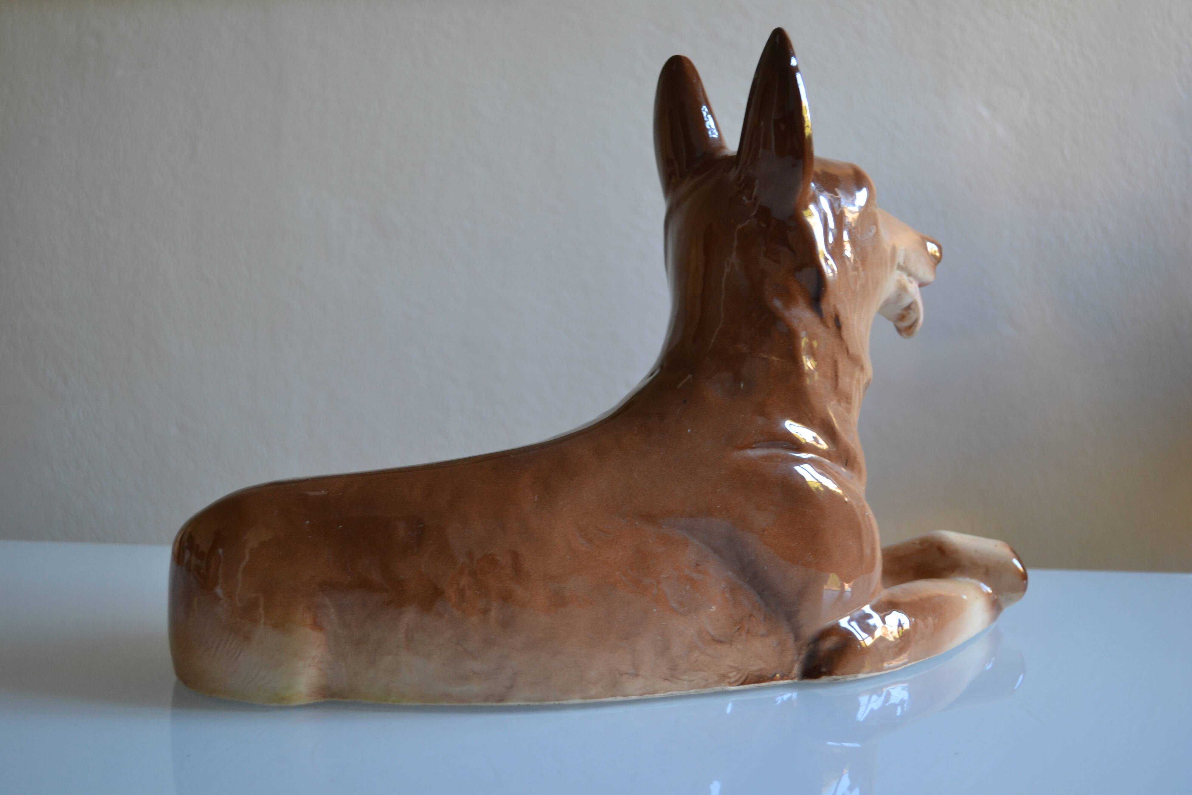 Wolf Dog German Shepherd Ceramic Saint Clément L 39 cm H 26 cm