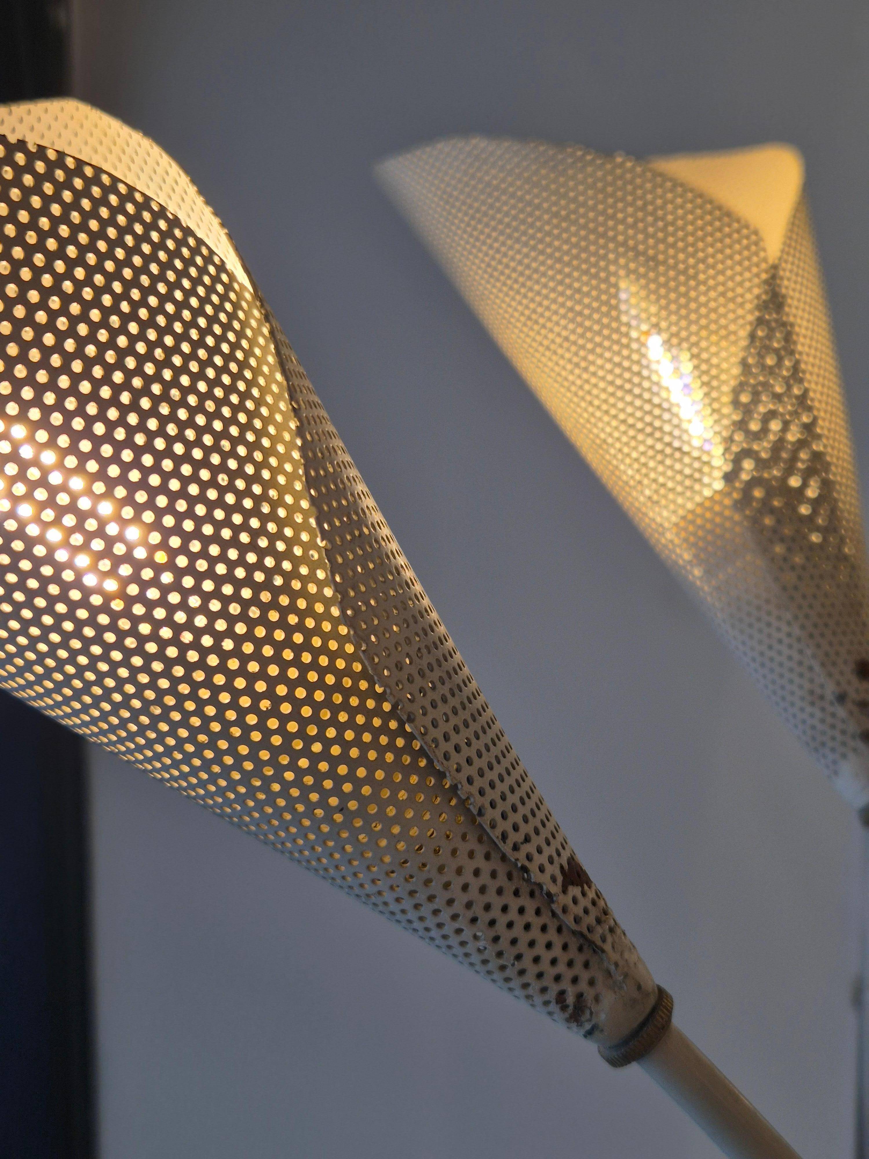 Elegant Chandelier with Six Arms, Perforated Metal Shade, Midcentury Modern