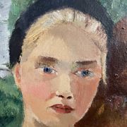 Portrait de femme, Huile sur toile, Th. Lantz