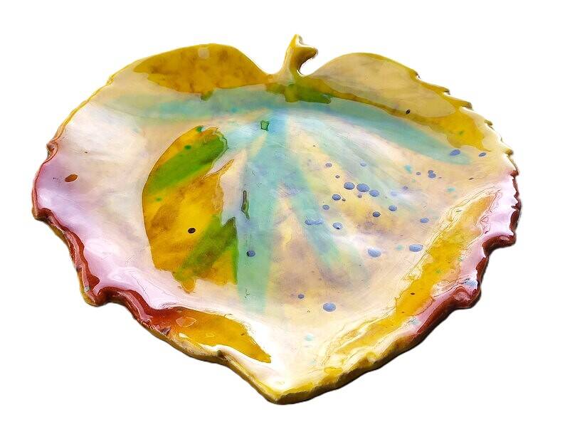 Leaf-shaped dish in glazed ceramic, 1960s-70s