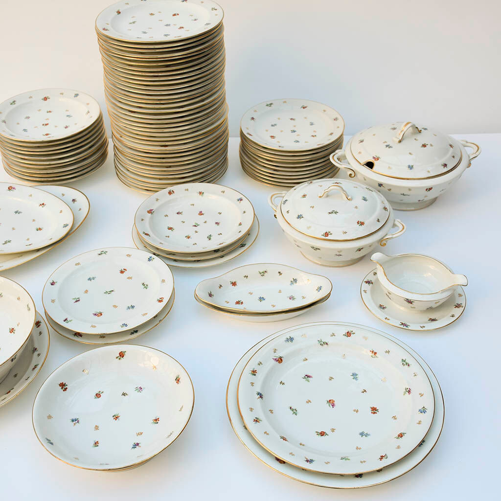 Porcelain service plates and dishes 74 pieces Limoges