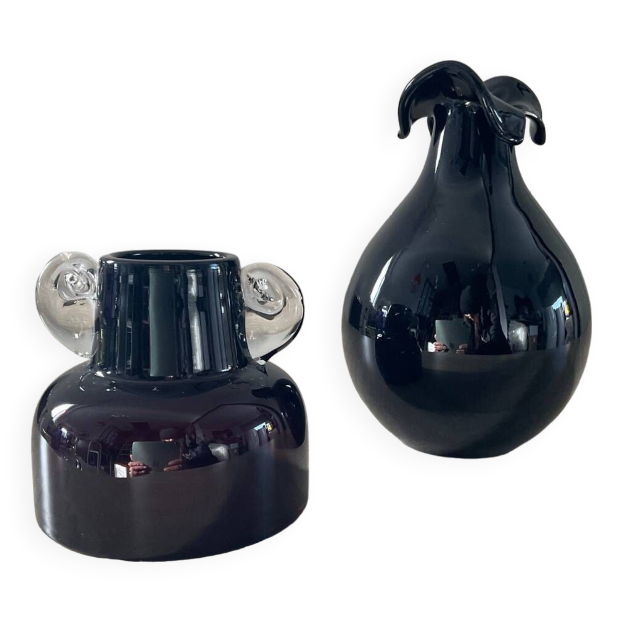 Duo of vintage glass paste vases from the 70s