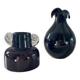 Duo of vintage glass paste vases from the 70s