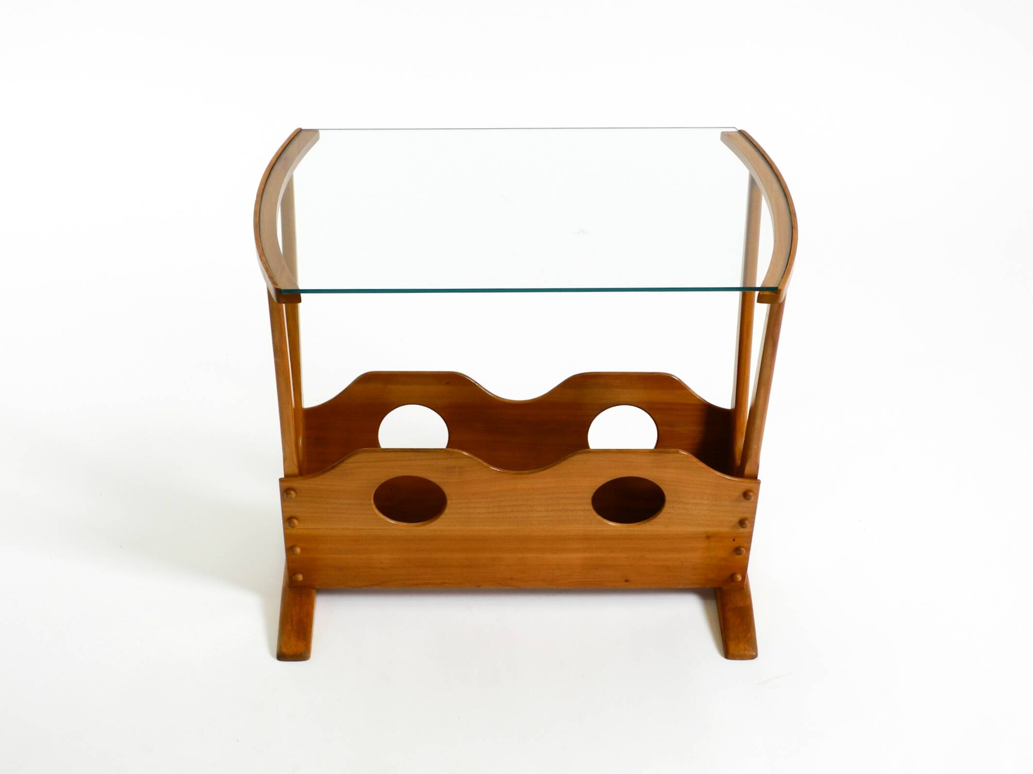 Beautiful mid-century modern side table with magazine rack, made of ash woo