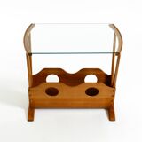 Beautiful mid-century modern side table with magazine rack, made of ash woo