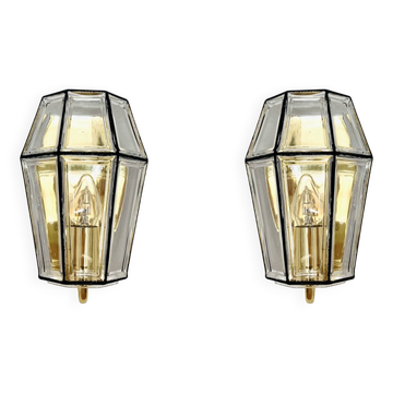 Set of 2 Glass Wall Lamps by Glashütte Limburg