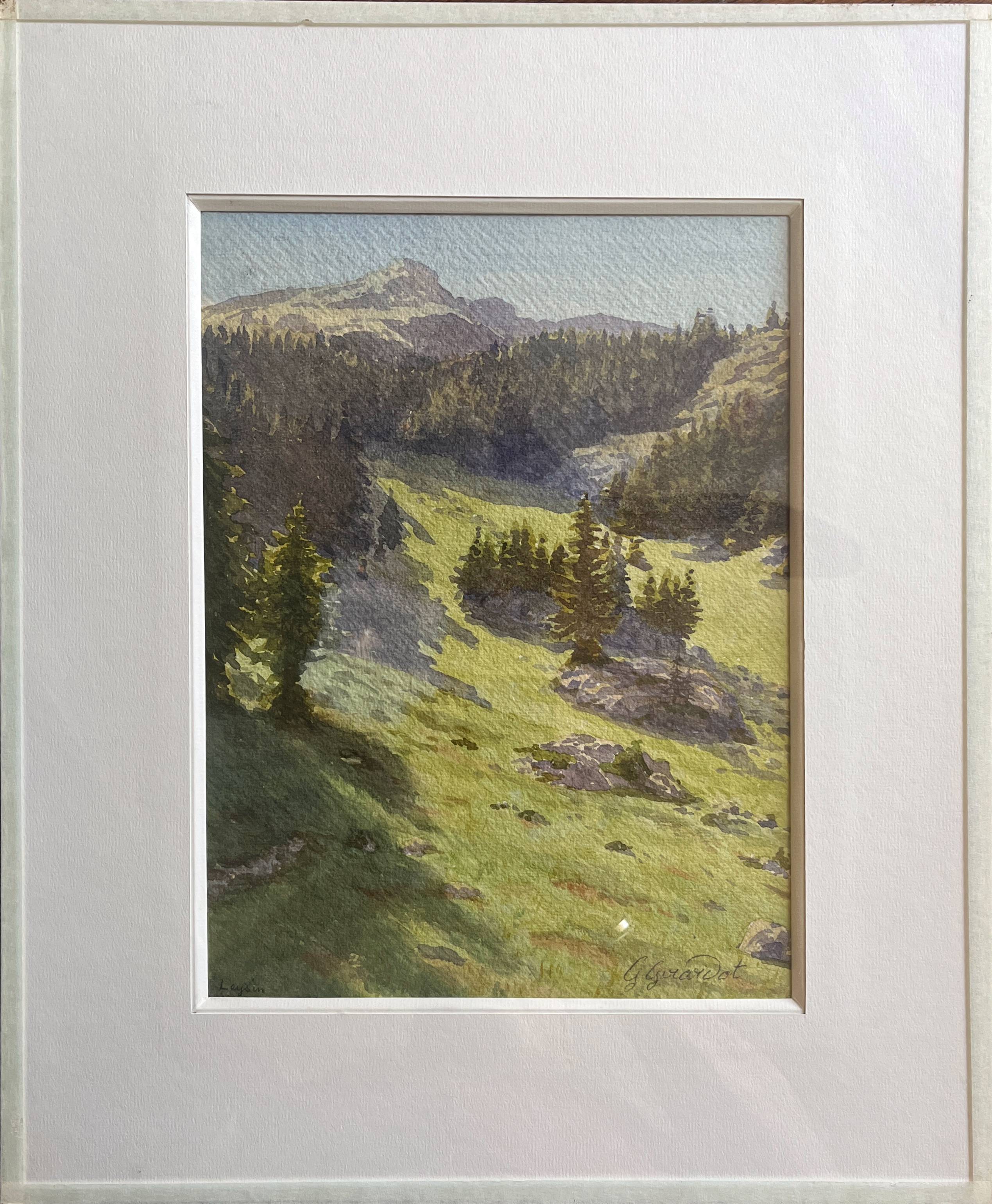 Watercolor painting g. girardot (1856-1914) "la grande morzine" leysin 1909
