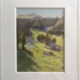 Watercolor painting g. girardot (1856-1914) "la grande morzine" leysin 1909
