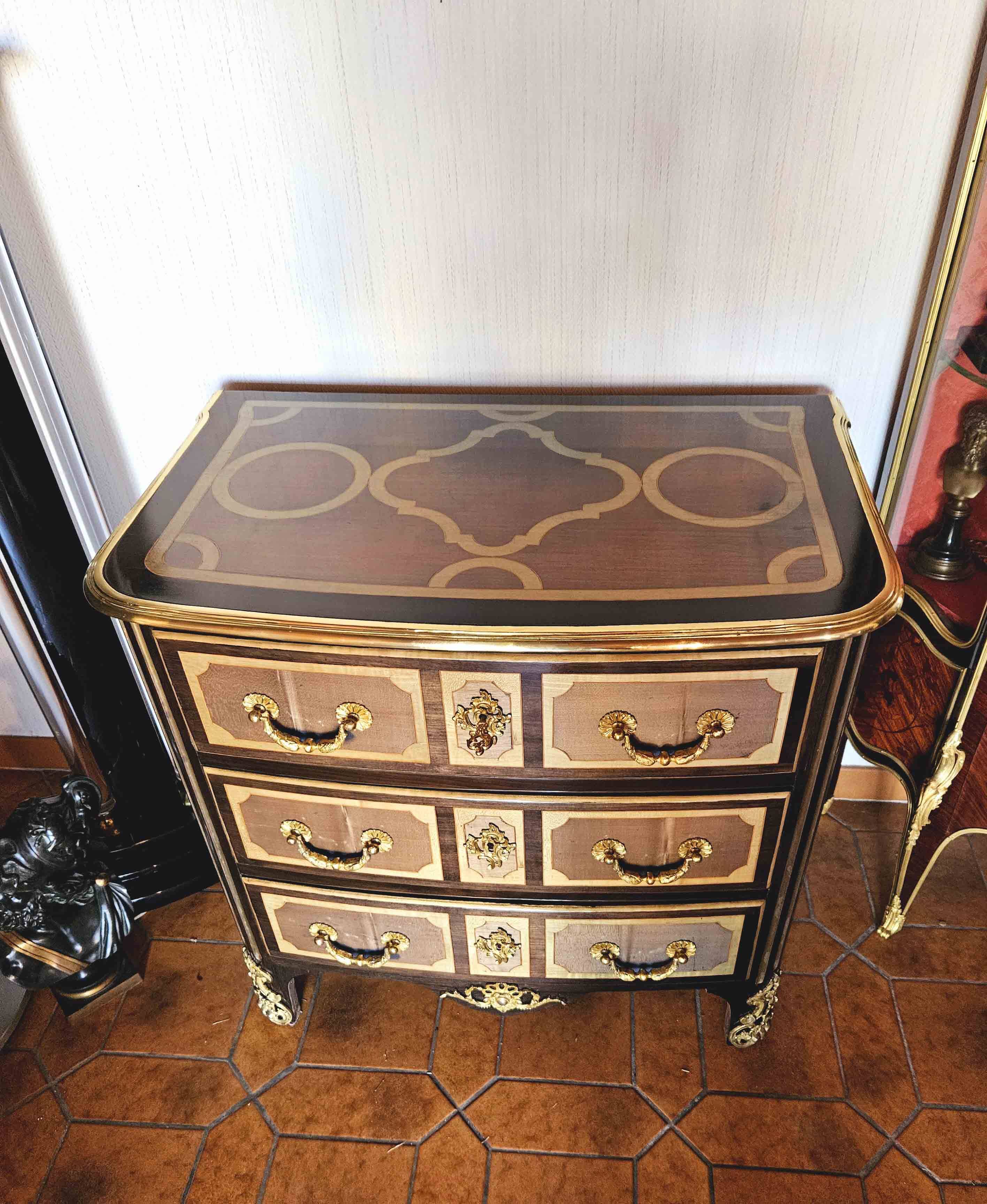 Small St Louis XIV curved chest of drawers Maison Jansen