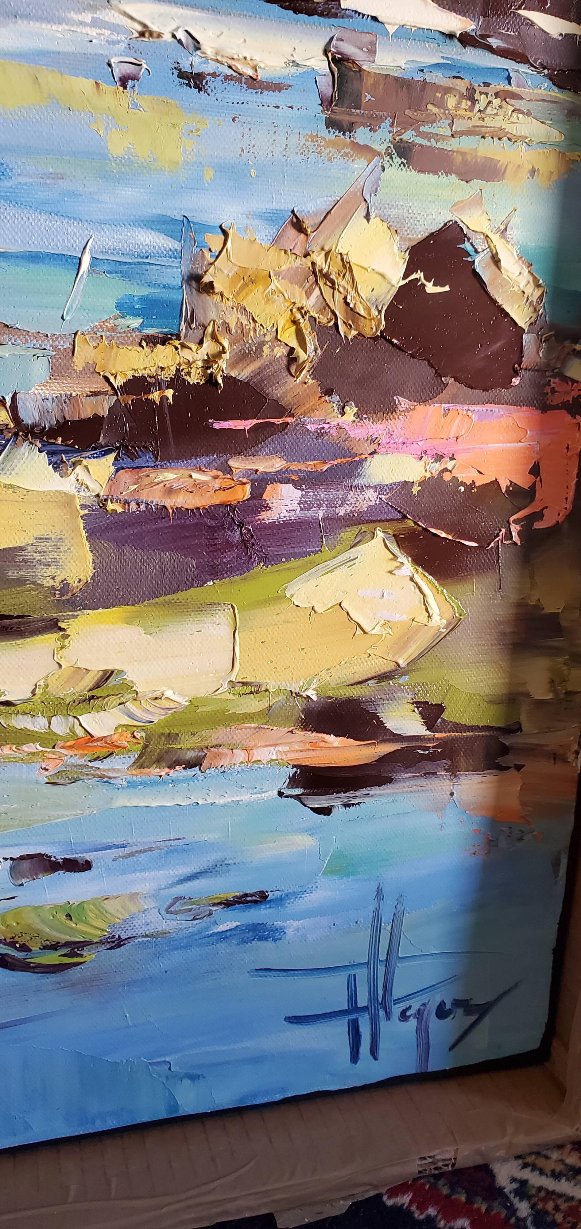 vraie peinture paysage étang 80 cm