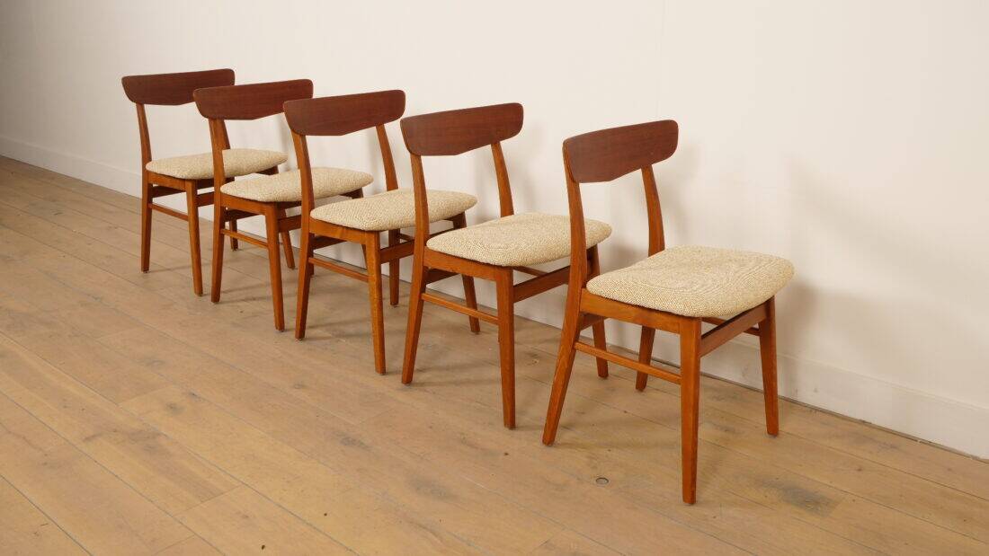 5 x dining chair | Farstrup | Model 210 | Restored | Cream/yellow