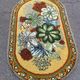 Vintage oval rug from the 70s - Pop flower patterns in green & mustard 185x115.