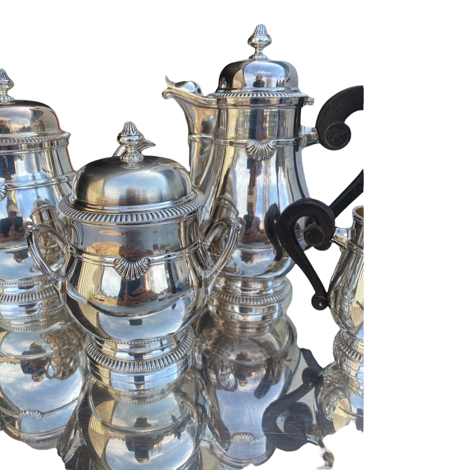 Tea and coffee set in silver metal mallechort
