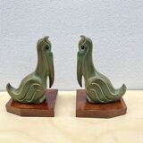 paire de serre-livres Art Déco Pélican oiseau