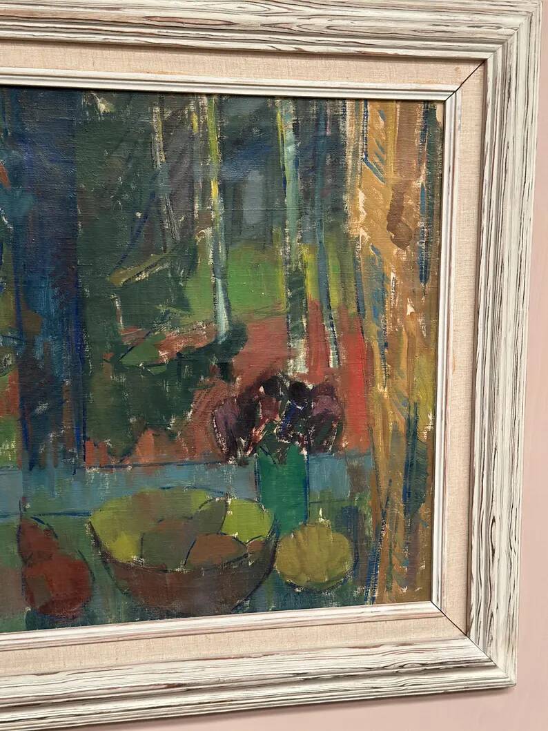Original Swedish Oil on Canvas – "Still Life with Bowl of Fruit" by Svan Grandin – Signed – Vintage & Framed – 91 × 83 cm (35.8" × 32.7")