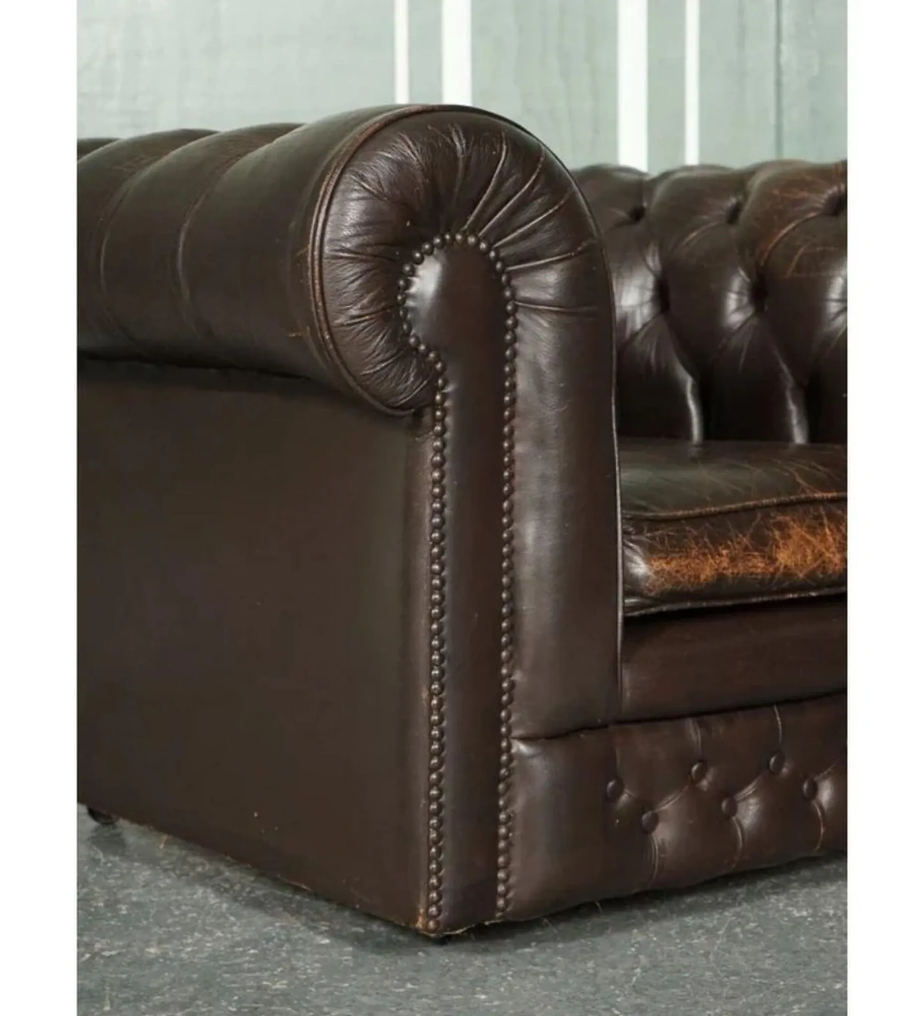 Vintage Brown Leather Chesterfield Club Tub Chairs, Set of 2