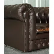 Vintage Brown Leather Chesterfield Club Tub Chairs, Set of 2