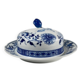 Rare Large Round Butter Dish Hutschenreuther Blue Onion Porcelain Germany