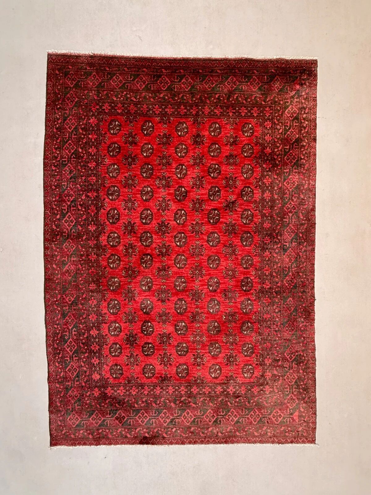 Tapis village afghan turkmène vintage 195x280 cm, rouge, noir, grand tribal