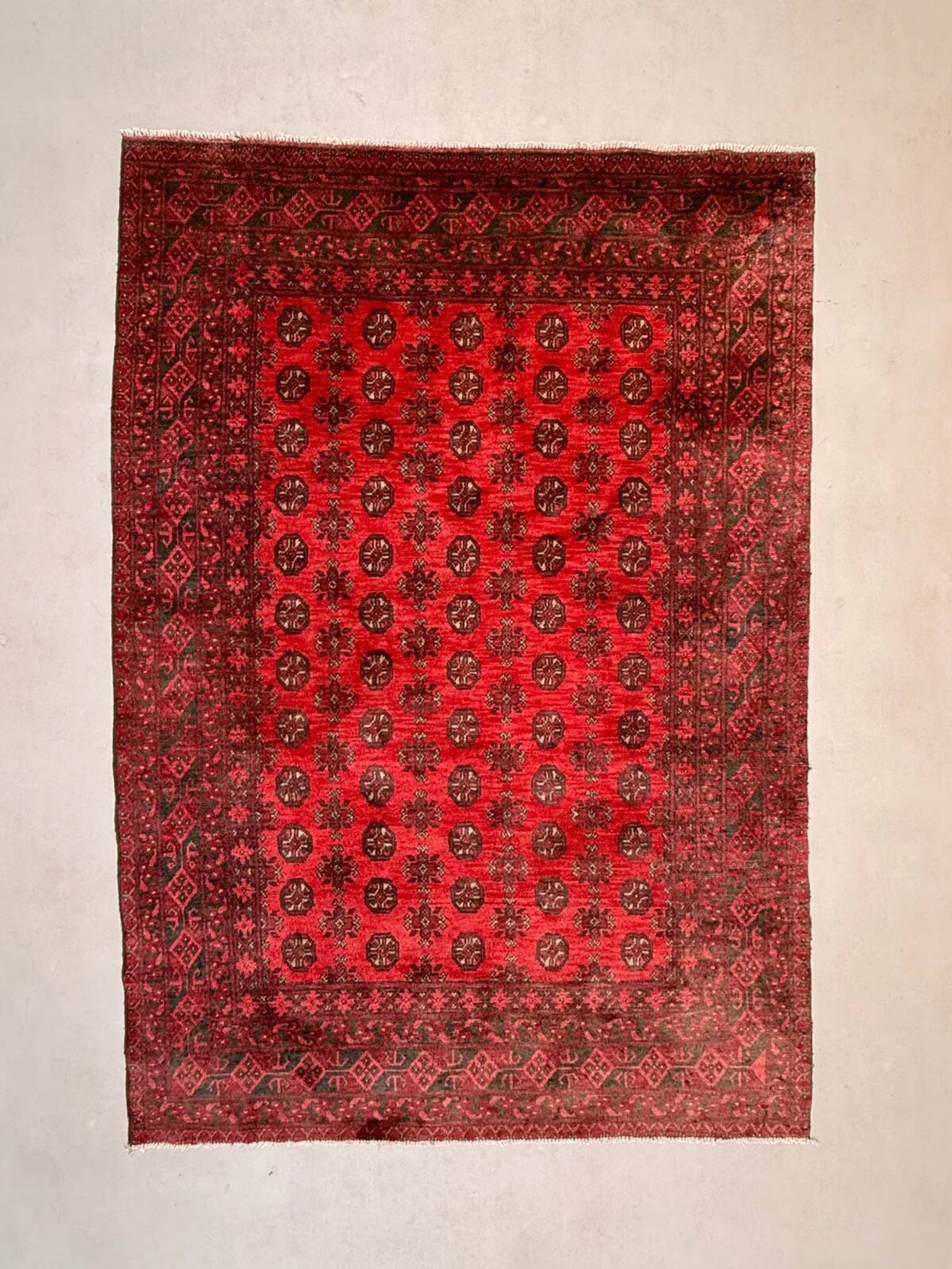 Vintage Afghan Turkoman village rug 195x280 cm, red, black tribal large
