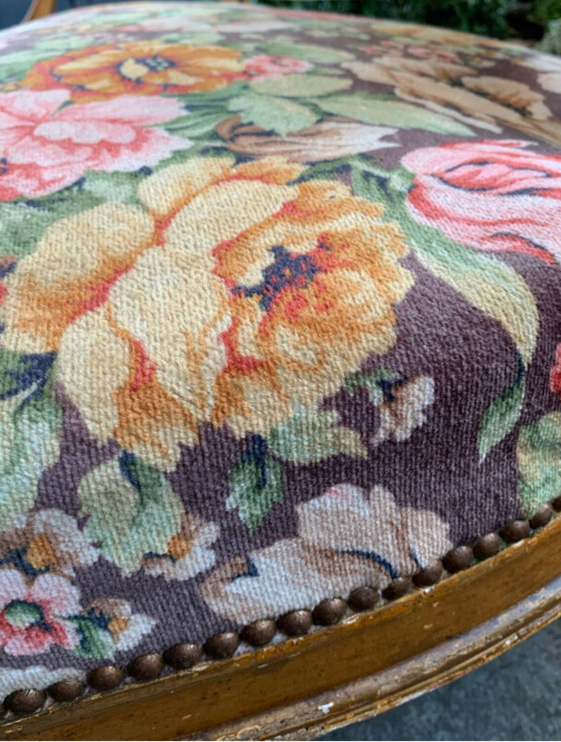 19th-century floral velvet bench