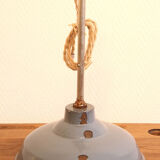 Industrial hanging lamp in blue enamelled workshop, factory sheet.