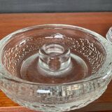 Set of three round thick moulded glass candle holders